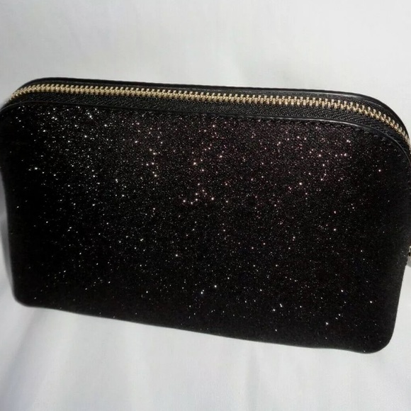 New Kate Spade Shimmy Glitter Fabric Small Cosmetic Case Makeup Bag Travel Black - Picture 2 of 5